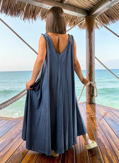 MARISOL - ROBE AMPLE BLEU JEAN EN COTON JUSQU'A LA TAILLE 54