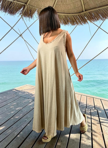 MARISOL - ROBE AMPLE CAMEL EN COTON JUSQU'A LA TAILLE 54
