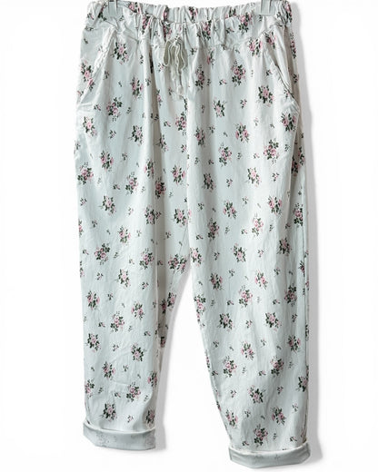 MARINO - PANTALON SPORTSWEAR BLANC A FLEUR TAILLE 46 A 52/54