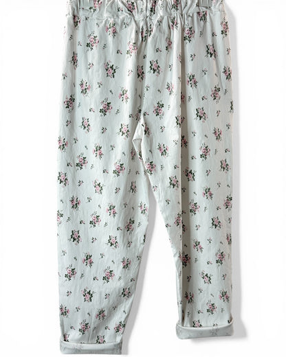MARINO - PANTALON SPORTSWEAR BLANC A FLEUR TAILLE 46 A 52/54