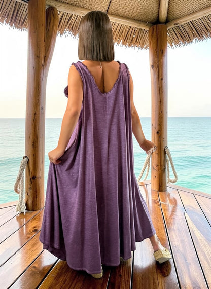 MARISOL - ROBE AMPLE PRUNE EN COTON  JUSQU'A LA TAILLE 54