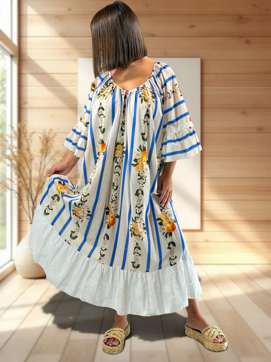 KELLY - ROBE LONGUE VOLANT EN BRODERIE ANGLAISE  JUSQU'A LA TAILLE 54