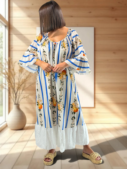 KELLY - ROBE LONGUE VOLANT EN BRODERIE ANGLAISE  JUSQU'A LA TAILLE 54