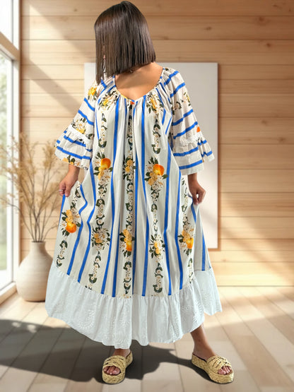 KELLY - ROBE LONGUE VOLANT EN BRODERIE ANGLAISE  JUSQU'A LA TAILLE 54