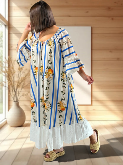 KELLY - ROBE LONGUE VOLANT EN BRODERIE ANGLAISE  JUSQU'A LA TAILLE 54