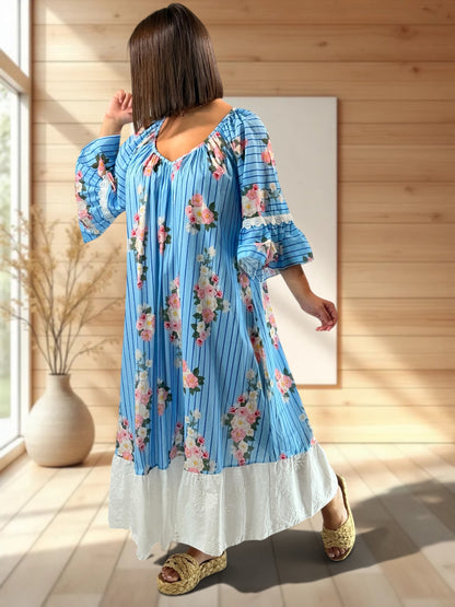 KELLY - ROBE LONGUE VOLANT EN BRODERIE ANGLAISE JUSQU'A LA TAILLE 54