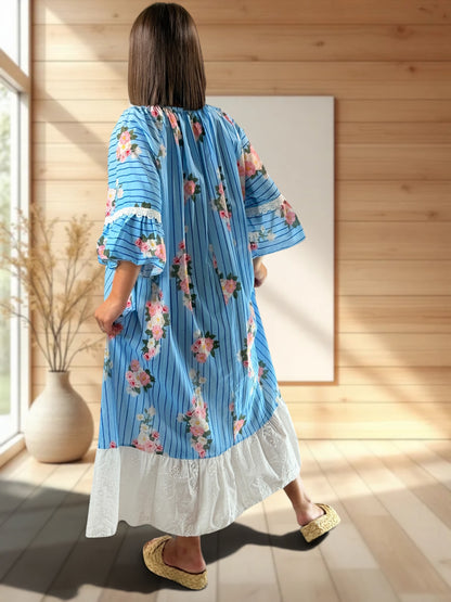 KELLY - ROBE LONGUE VOLANT EN BRODERIE ANGLAISE JUSQU'A LA TAILLE 54