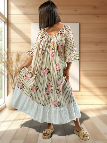 KELLY - ROBE LONGUE VOLANT EN BRODERIE ANGLAISE JUSQU'A LA TAILLE 54