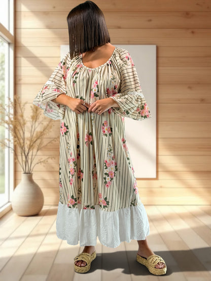 KELLY - ROBE LONGUE VOLANT EN BRODERIE ANGLAISE JUSQU'A LA TAILLE 54