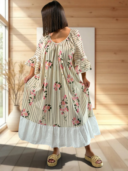 KELLY - ROBE LONGUE VOLANT EN BRODERIE ANGLAISE JUSQU'A LA TAILLE 54