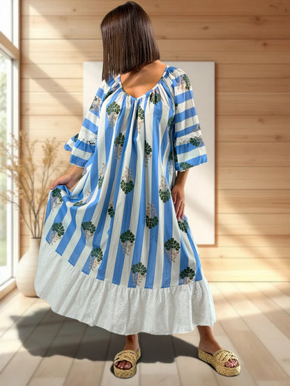 KELLY - ROBE LONGUE VOLANT EN BRODERIE ANGLAISE JUSQU'A LA TAILLE 54