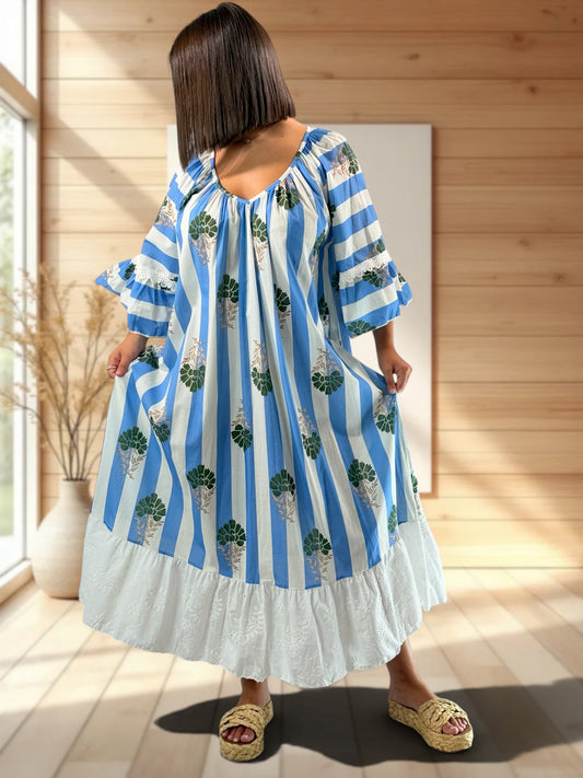 KELLY - ROBE LONGUE VOLANT EN BRODERIE ANGLAISE JUSQU'A LA TAILLE 54