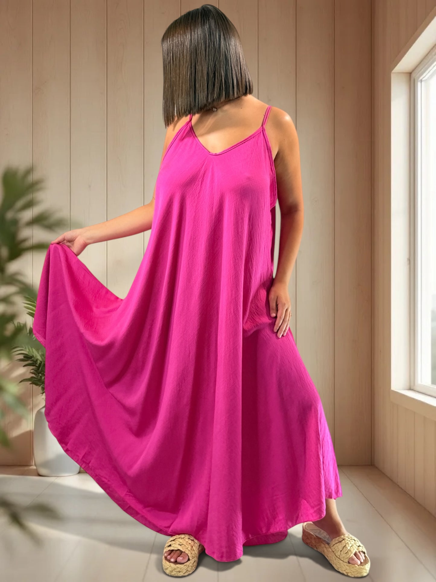 CECILIA - ROBE LONGUE FUCHSIA JUSQU'A LA TAILLE 54/56