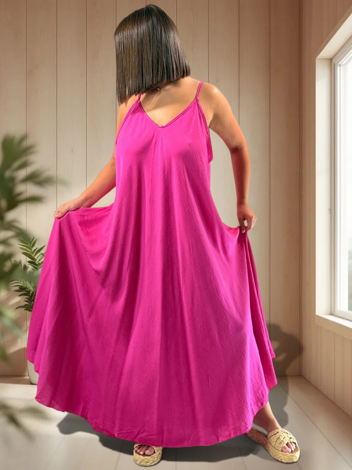 CECILIA - ROBE LONGUE FUCHSIA JUSQU'A LA TAILLE 54/56