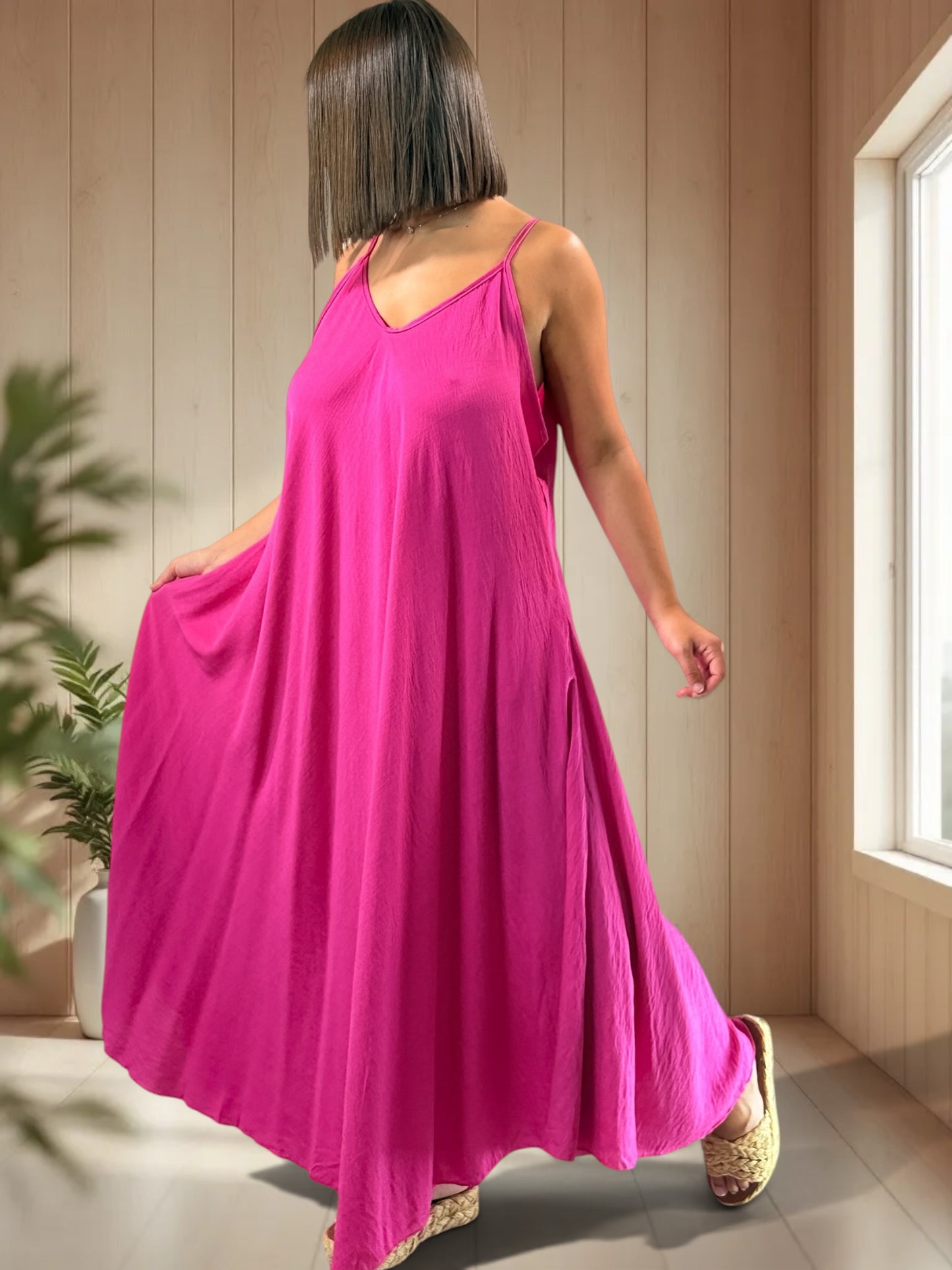 CECILIA - ROBE LONGUE FUCHSIA JUSQU'A LA TAILLE 54/56