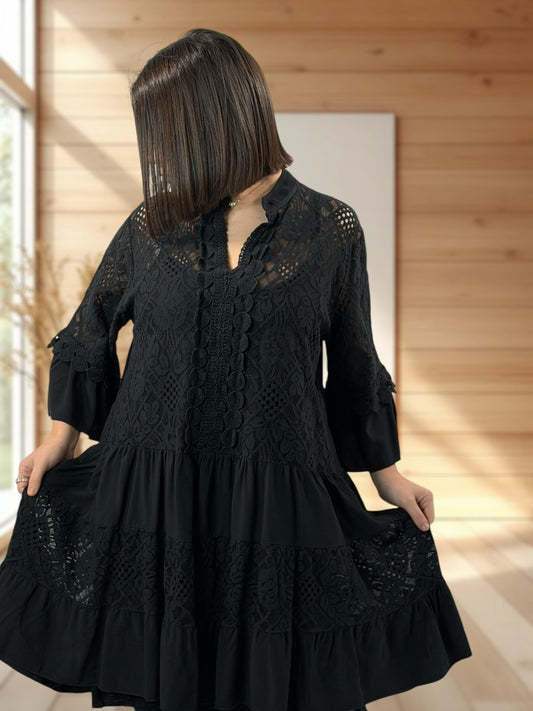 MARINA  - TUNIQUE EN DENTELLE NOIRE JUSQU'A LA TAILLE 46