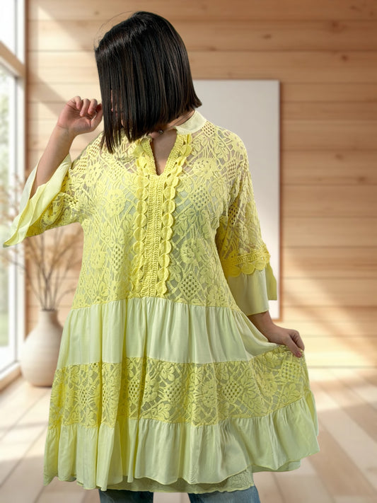 MARINA  - TUNIQUE EN DENTELLE JAUNE JUSQU'A LA TAILLE 46