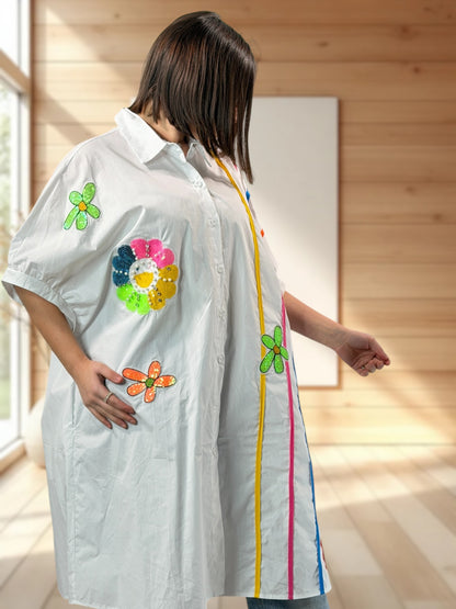 SUZIE  - TUNIQUE OVERSIZE BLANCHE A MOTIF JUSQU'A LA TAILLE 56
