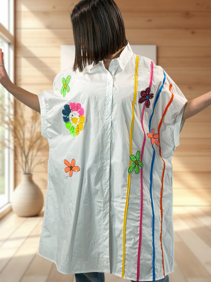 SUZIE  - TUNIQUE OVERSIZE BLANCHE A MOTIF JUSQU'A LA TAILLE 56