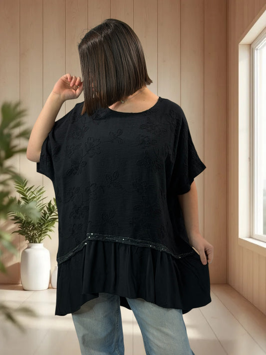 LUCIA  - TUNIQUE OVERSIZE NOIRE JUSQU'A LA TAILLE 48/50