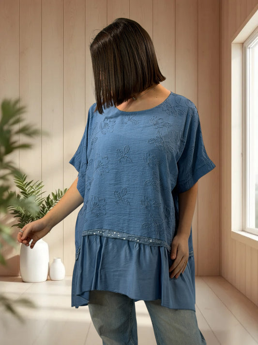 LUCIA  - TUNIQUE OVERSIZE BLEUE JUSQU'A LA TAILLE 48/50