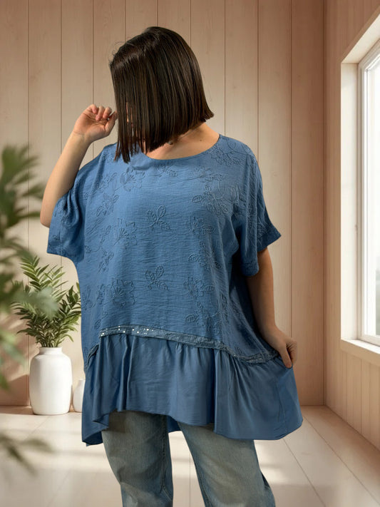 LUCIA  - TUNIQUE OVERSIZE BLEUE JUSQU'A LA TAILLE 48/50