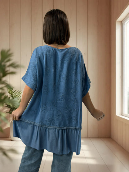 LUCIA  - TUNIQUE OVERSIZE BLEUE JUSQU'A LA TAILLE 48/50
