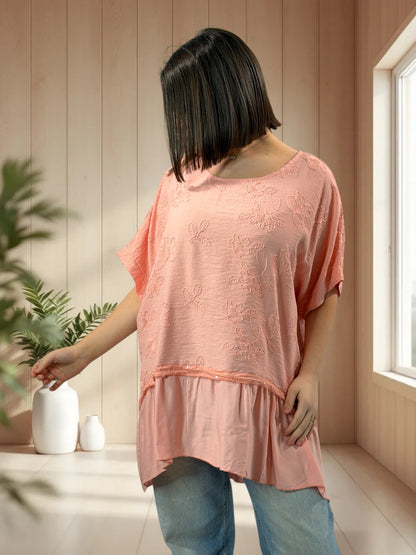 LUCIA  - TUNIQUE OVERSIZE ABRICOT JUSQU'A LA TAILLE 48/50