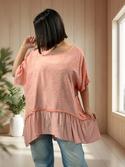 LUCIA  - TUNIQUE OVERSIZE ABRICOT JUSQU'A LA TAILLE 48/50