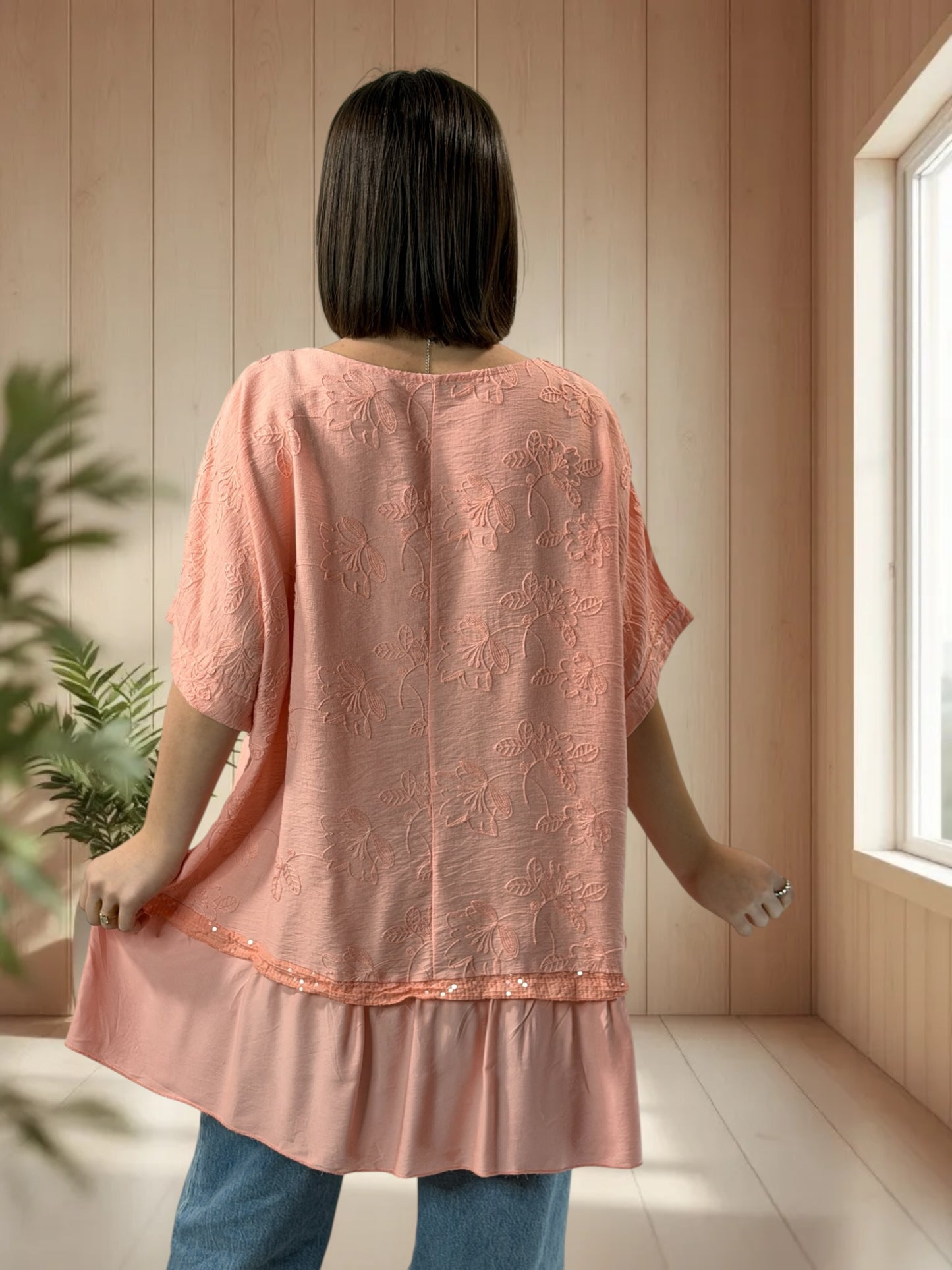 LUCIA  - TUNIQUE OVERSIZE ABRICOT JUSQU'A LA TAILLE 48/50