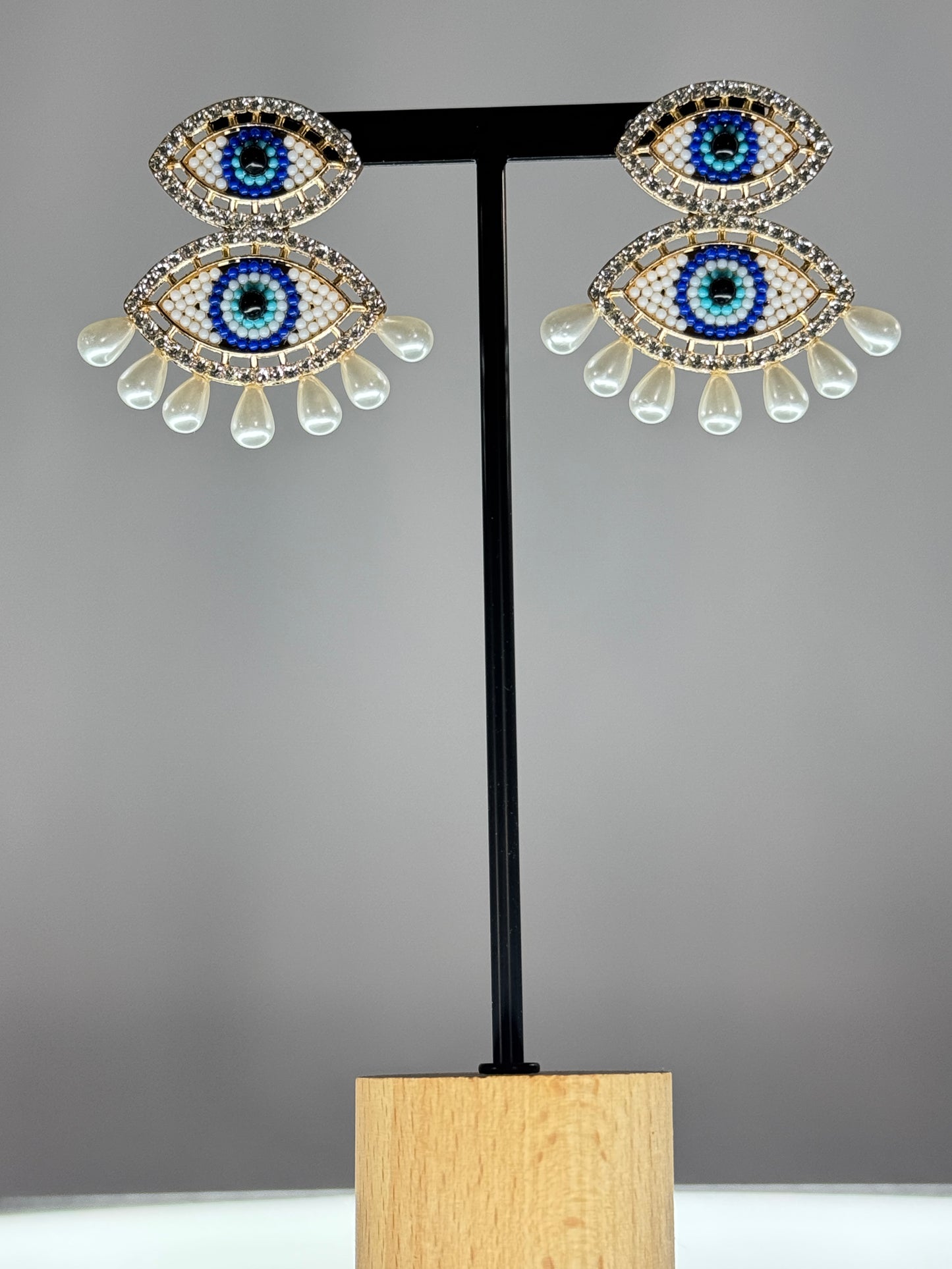 MYKONOS - BOUCLES D'OREILLES OEIL PERLES ET STRASS