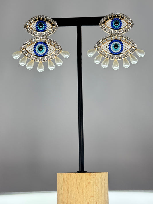 MYKONOS - BOUCLES D'OREILLES OEIL PERLES ET STRASS