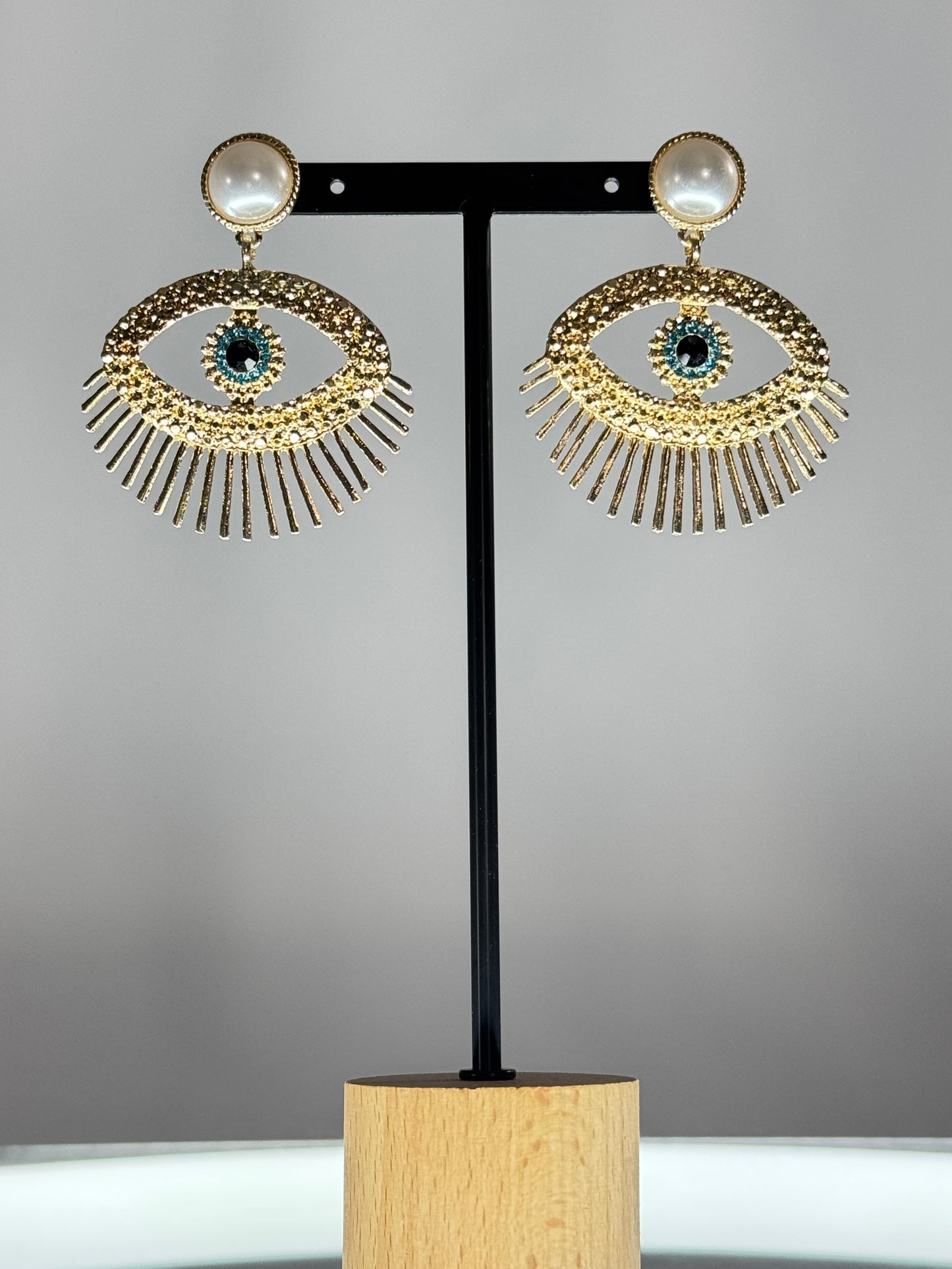SANTORIN - BOUCLES D'OREILLES OEIL PERLES ET STRASS