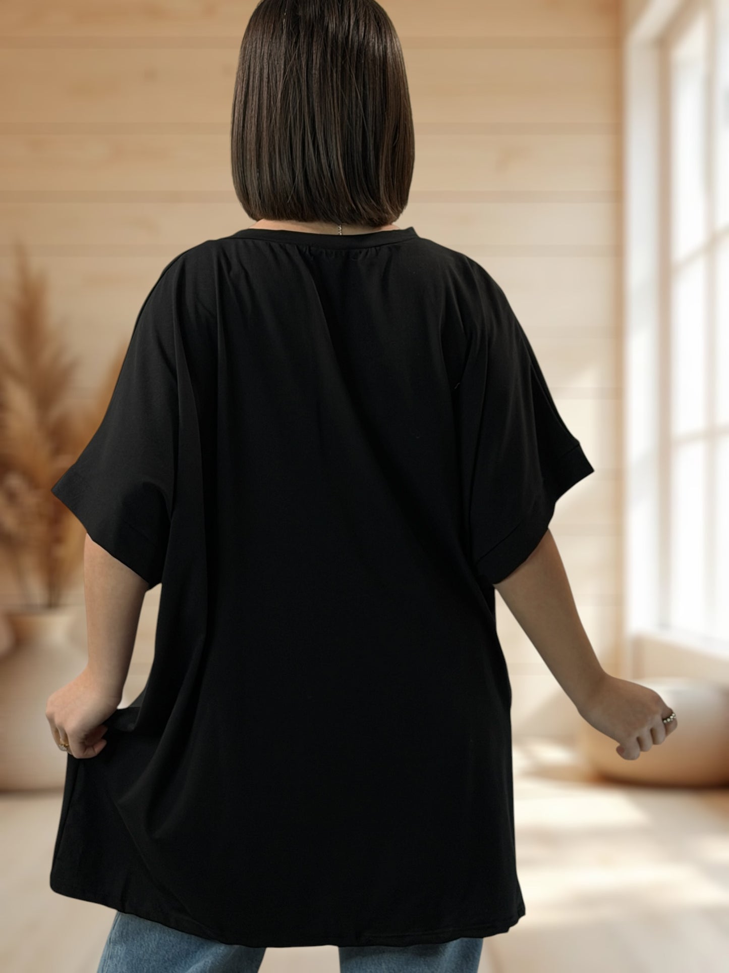 LA VIE EST BELLE - T-SHIRT OVERSIZE NOIR JUSQU'A LA TAILLE 46/48 A 56/58