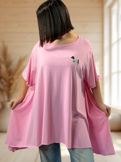 CLOVIS - T-SHIRT OVERSIZE ROSE TAILLE JUSQU'A LA TAILLE 48 A 58