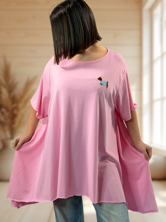 CLOVIS - T-SHIRT OVERSIZE ROSE TAILLE JUSQU'A LA TAILLE 48 A 58
