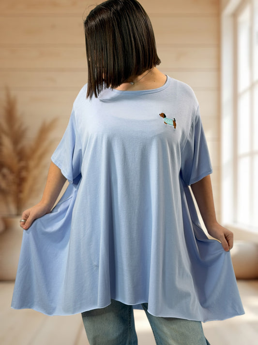 CLOVIS - T-SHIRT OVERSIZE BLEU TAILLE JUSQU'A LA TAILLE 48 A 58