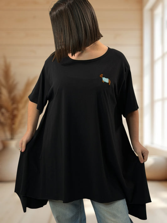 CLOVIS - T-SHIRT OVERSIZE NOIR TAILLE JUSQU'A LA TAILLE 48 A 58