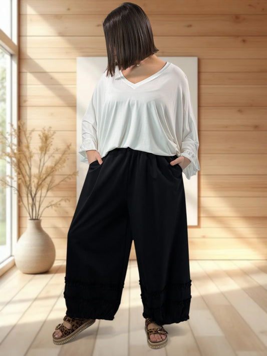 MIGUEL - PANTALON FROUFROU NOIR TAILLE 46 A 54