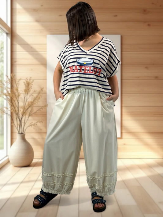 MIGUEL - PANTALON FROUFROU BLANC CASSE TAILLE 46 A 54