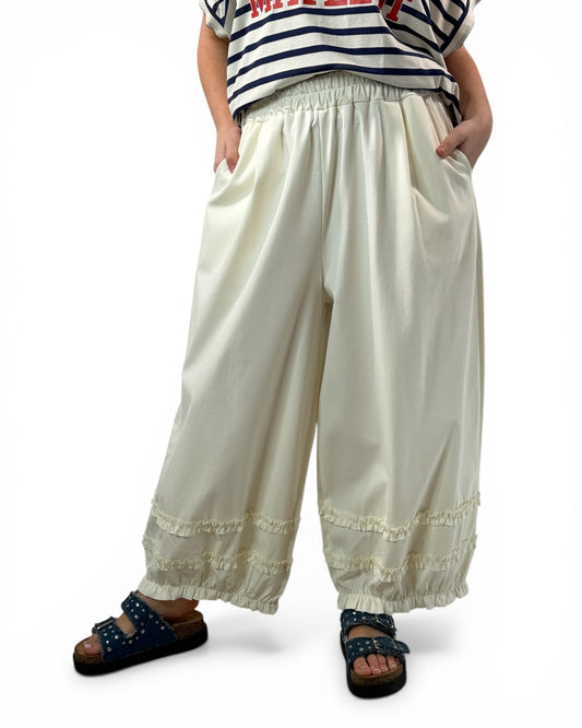 MIGUEL - PANTALON FROUFROU BLANC CASSE TAILLE 46 A 54