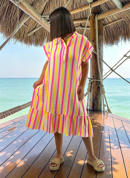MONICA - ROBE A RAYURE JUSQU'A LA TAILLE 52