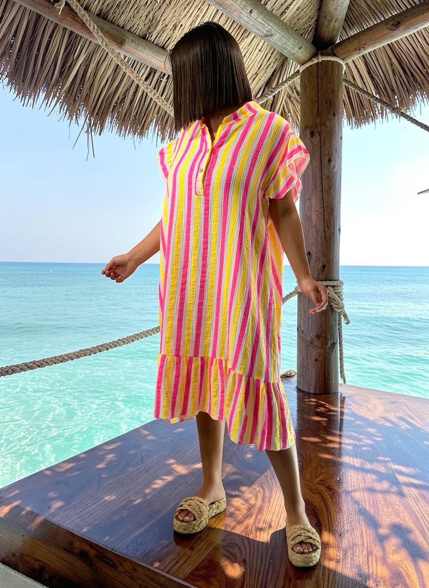 MONICA - ROBE A RAYURE JUSQU'A LA TAILLE 52