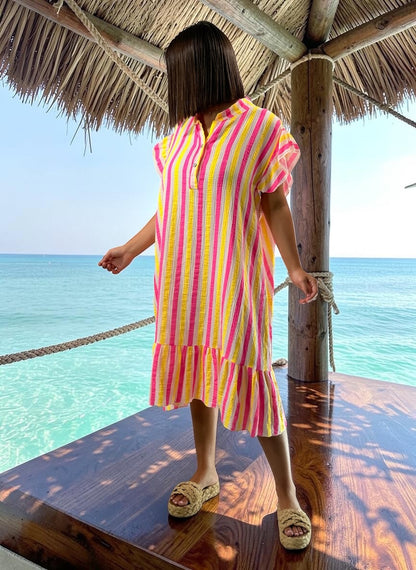 MONICA - ROBE A RAYURE JUSQU'A LA TAILLE 52