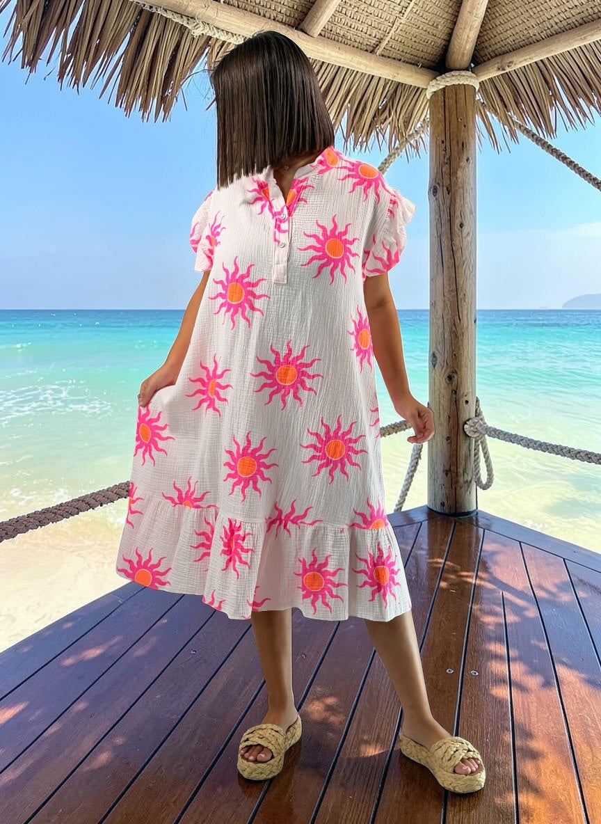 MONICA - ROBE MOTIF SOLEIL JUSQU'A LA TAILLE 52