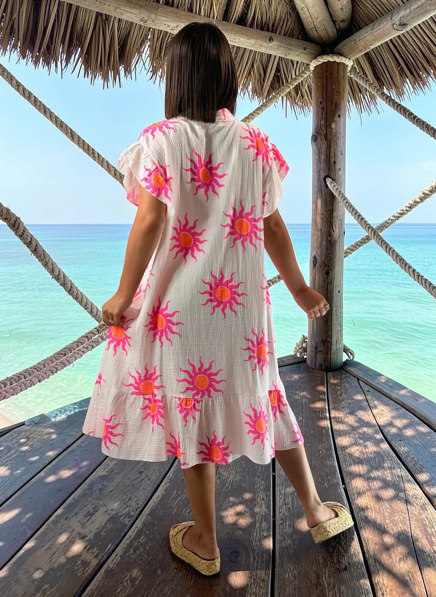 MONICA - ROBE MOTIF SOLEIL JUSQU'A LA TAILLE 52