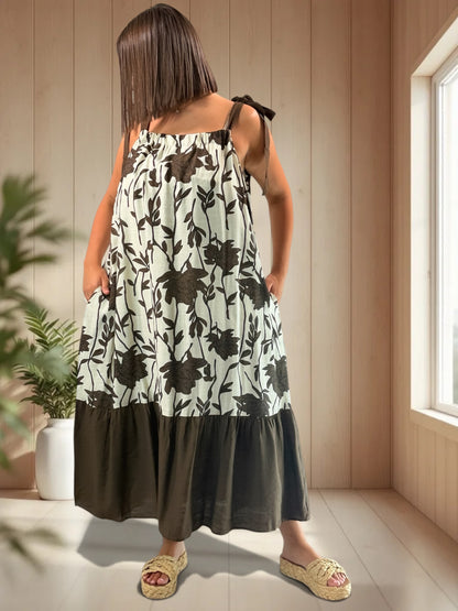 KATARINA - ROBE MOTIF FLORAL MARRON JUSQU'A LA TAILLE 52