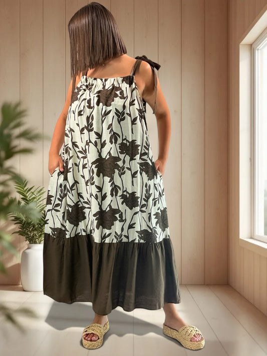 KATARINA - ROBE MOTIF FLORAL MARRON JUSQU'A LA TAILLE 52