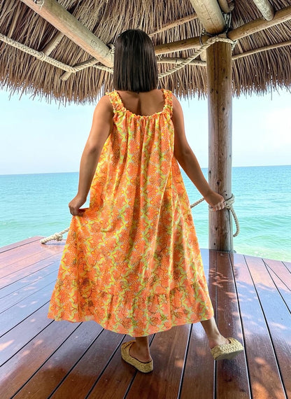 RIO - ROBE ORANGE BRODÉE JUSQU'A LA TAILLE 52/54
