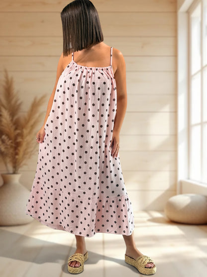 VANESSA - ROBE ROSE A POIS JUSQU'A LA TAILLE 52/54